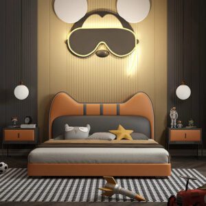 Fancy Cat Leather Modern Kids Bed