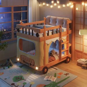 Cute Bus Two-Level Playhouse Wooden Bunk Bed