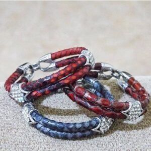 Luxury Python Snake Leather  Bracelets with Gold Steel