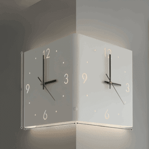 Double-Sided Illuminated Corner Silent Wall Clock