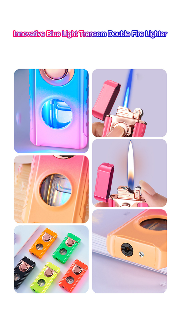 Blue Glow Dual Flame Metal Lighter Blue Glow Dual Flame Metal Lighter